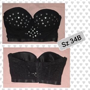 ❤️ Black Strapless Bustier w/ Stud Accents Sz 34B